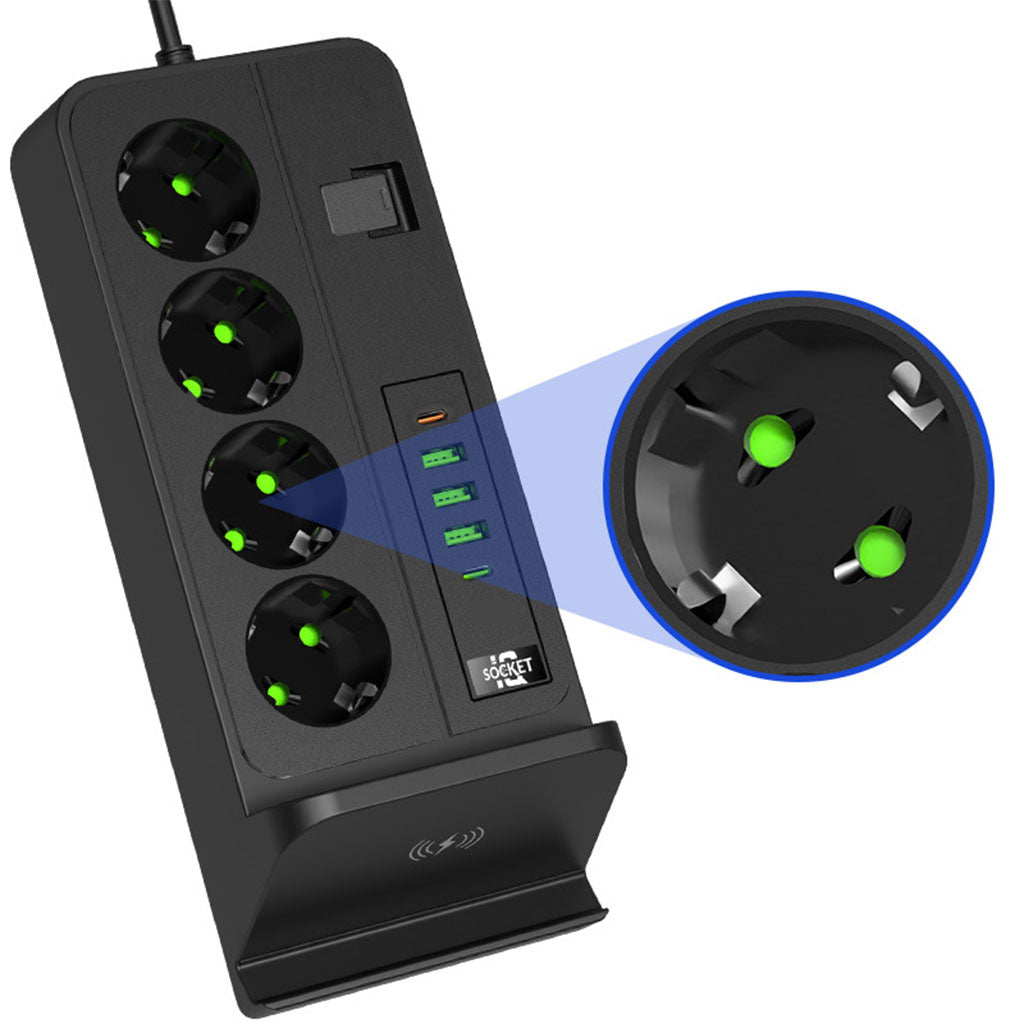 Multiprise 4 SOCKET 2500W avec USB, Type-C et chargement sans fil – مقبس طاقة وشاحن لاسلكي