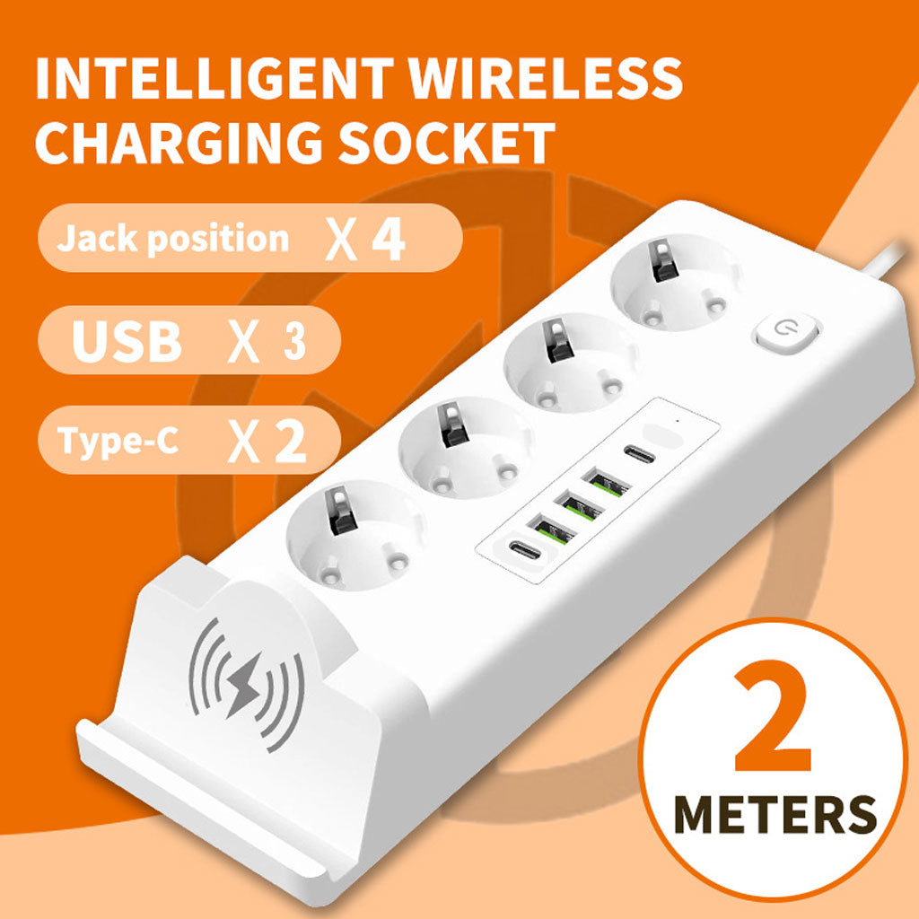 Multiprise 3 SOCKET 2500W avec USB, Type-C et chargement sans fil – مقبس طاقة وشاحن لاسلكي