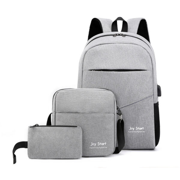 Sac à dos homme avec sac bandoulière et trousse 3en1 gris 2755-8 – محفظة ظهر رجالية 3 قطع رمادي
