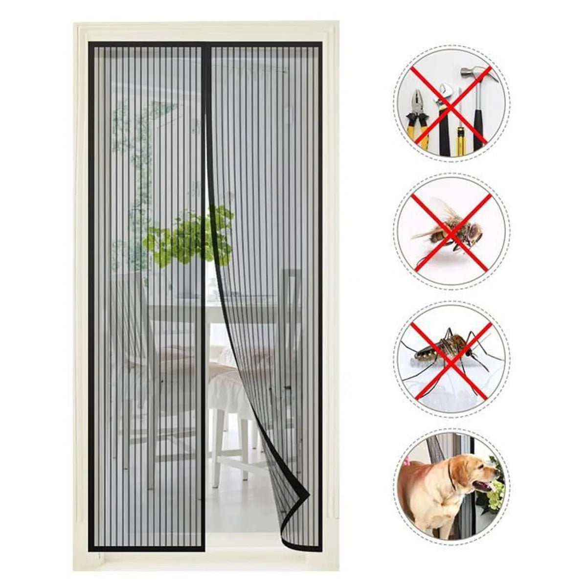 Moustiquaire rideau pour porte avec fermeture magnétique 100x210cm