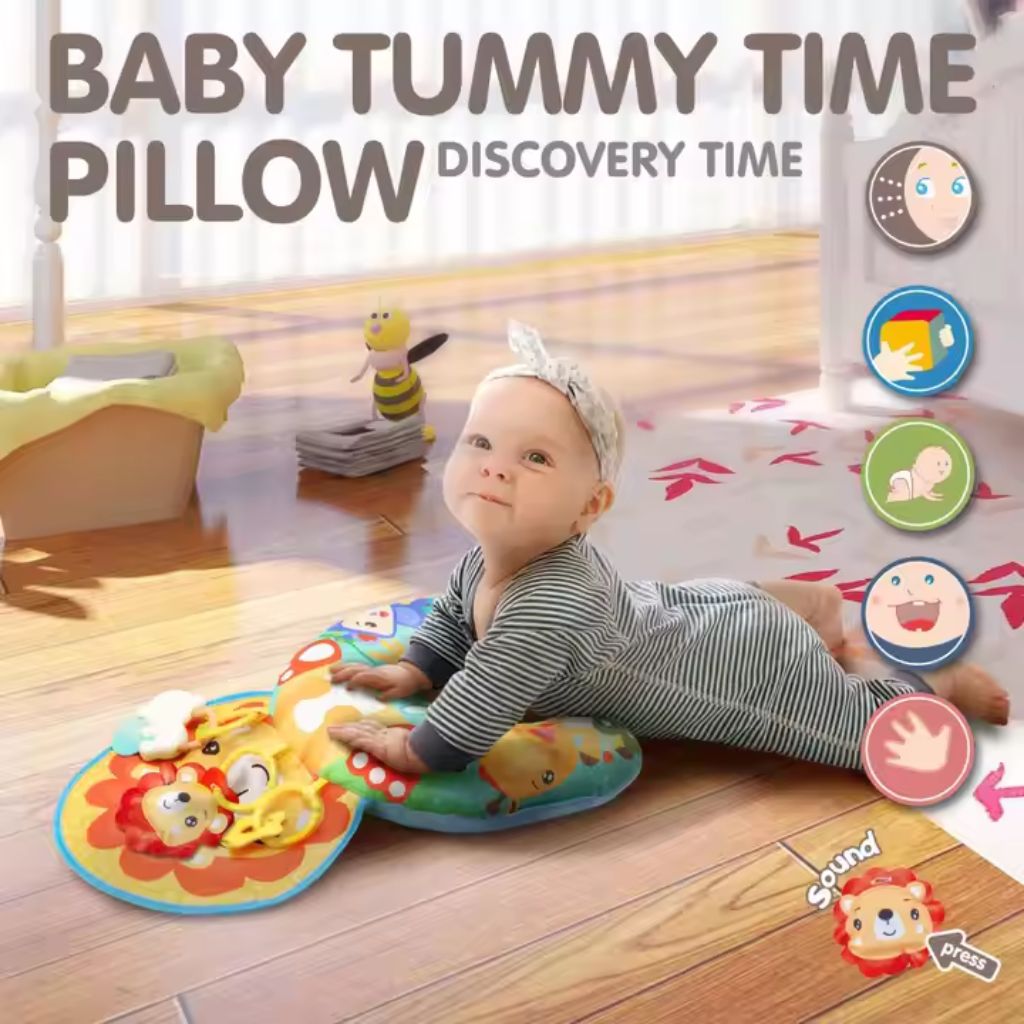 Coussin de Jeu Bébé - Jouet d'Éveil Sensoriel Montessori avec Animaux Sonores – وسادة البطن للرضع