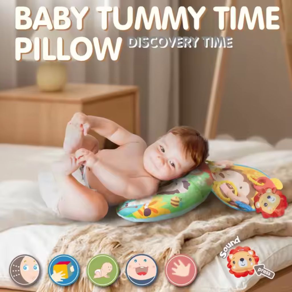 Coussin de Jeu Bébé - Jouet d'Éveil Sensoriel Montessori avec Animaux Sonores – وسادة البطن للرضع
