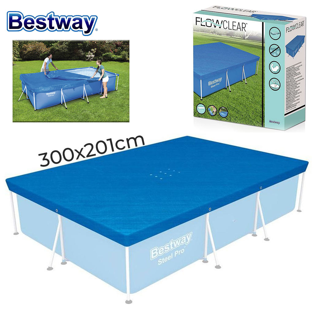 Grand bâche de piscine rectangulaire en polyéthylène 300 x 201 cm Bestway 58106 – غطاء مسبح