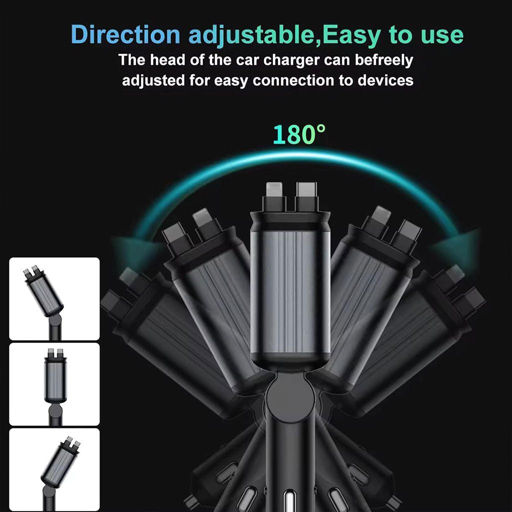 Chargeur de voiture rapide 100W rétractable 4 en 1 et transmetteur FM projection étoilé - شاحن لاسلكي سريع للسيارات