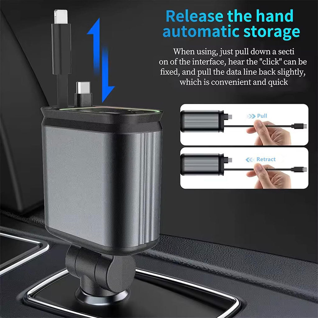 Chargeur de voiture rapide 100W rétractable 4 en 1 et transmetteur FM projection étoilé - شاحن لاسلكي سريع للسيارات