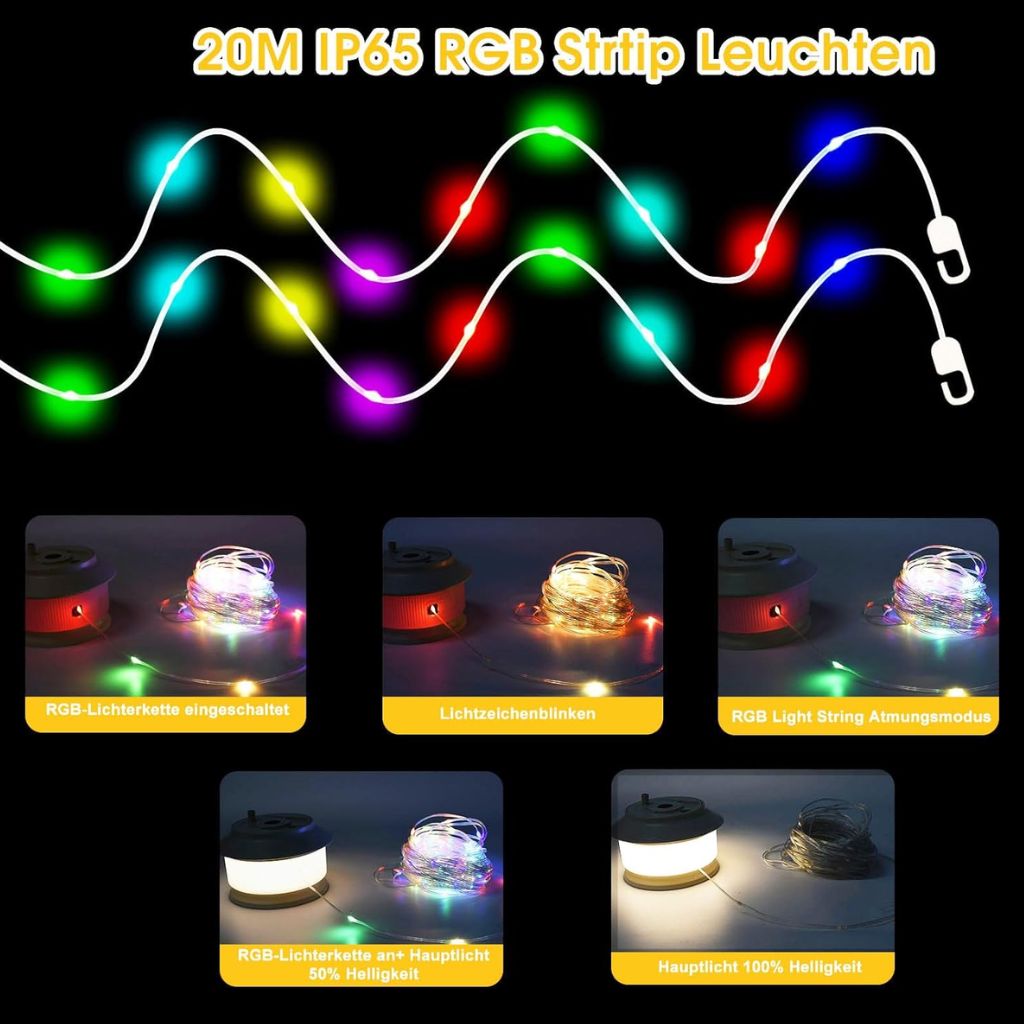 Guirlande Lumineuse Extérieure Rechargeable 20M - مصابيح سلسلة قابلة لإعادة الشحن