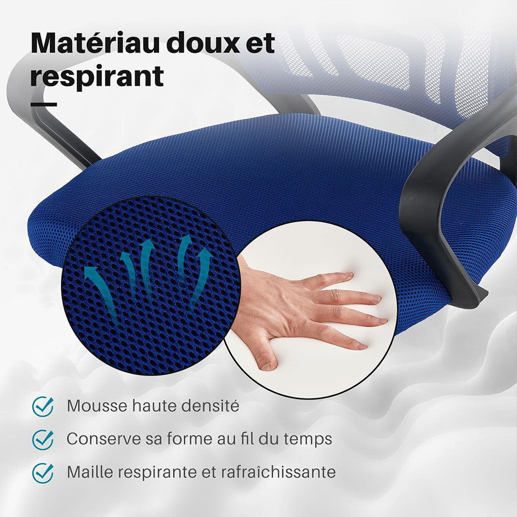 Chaise de Bureau Ergonomique avec Support Lombaire Bleu – كرسي مكتب مريح مع دعامة للظهر