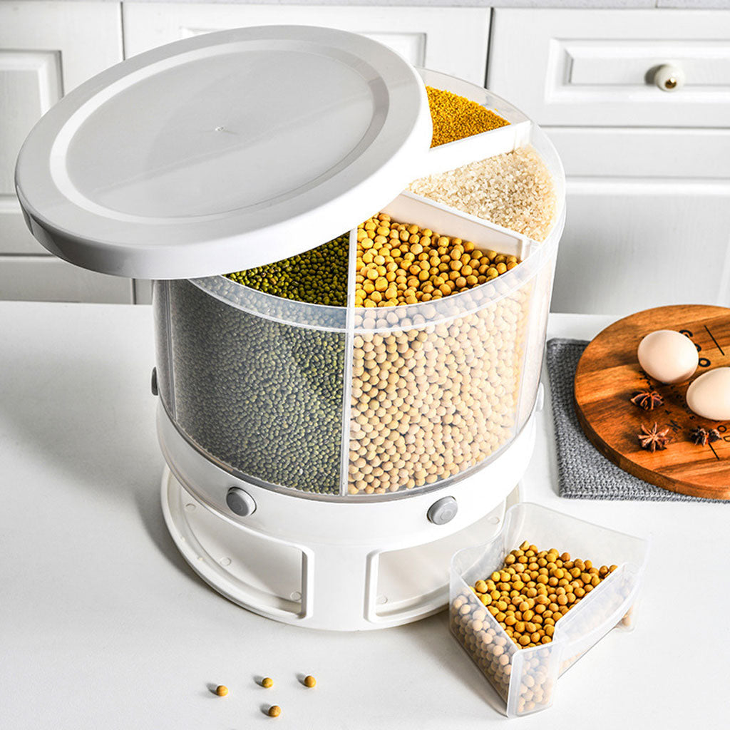 Distributeur de nourriture, récipient de stockage de céréales rotatif 360 degrés
