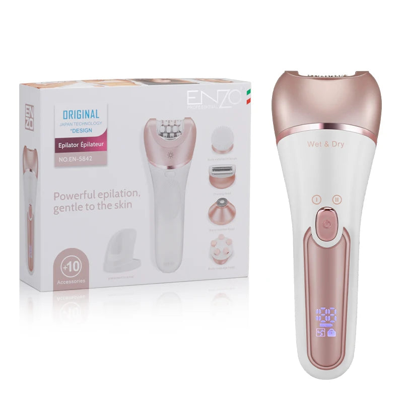 Épilateur sans fil Enzo Wet &amp; Dry avec 10 accessoires – مزيل شعر للنساء