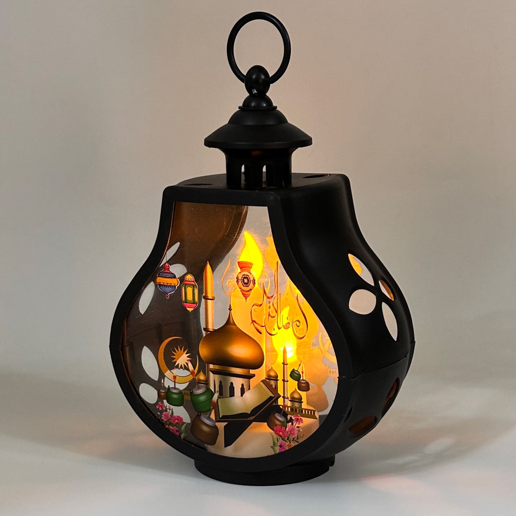 Lanterne Décorative Ramadan Mubarak Veilleuse LED à Effet Flamme – فانوس مضيء مع خطاف لتزيين رمضان