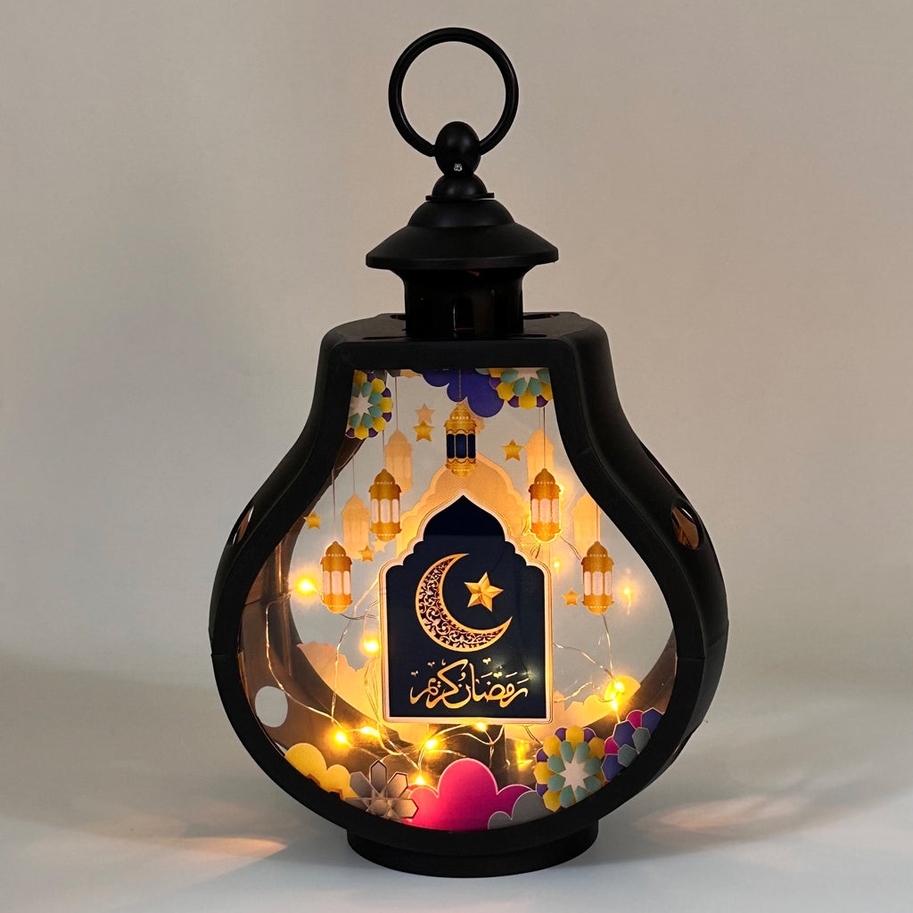 Lanterne Décorative Ramadan Mubarak Veilleuse LED à Effet Flamme – فانوس مضيء مع خطاف لتزيين رمضان