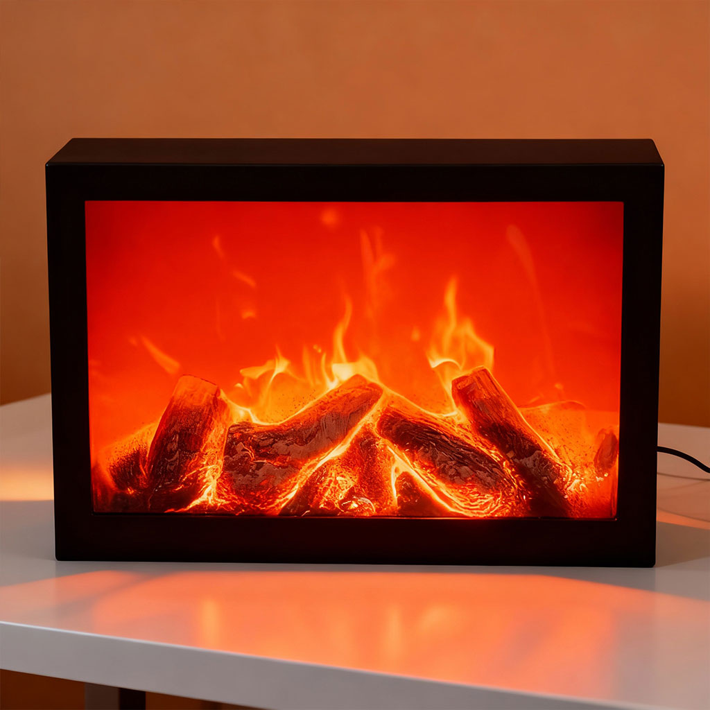 Cheminée LED décorative effet flammes forme rectangulaire V2