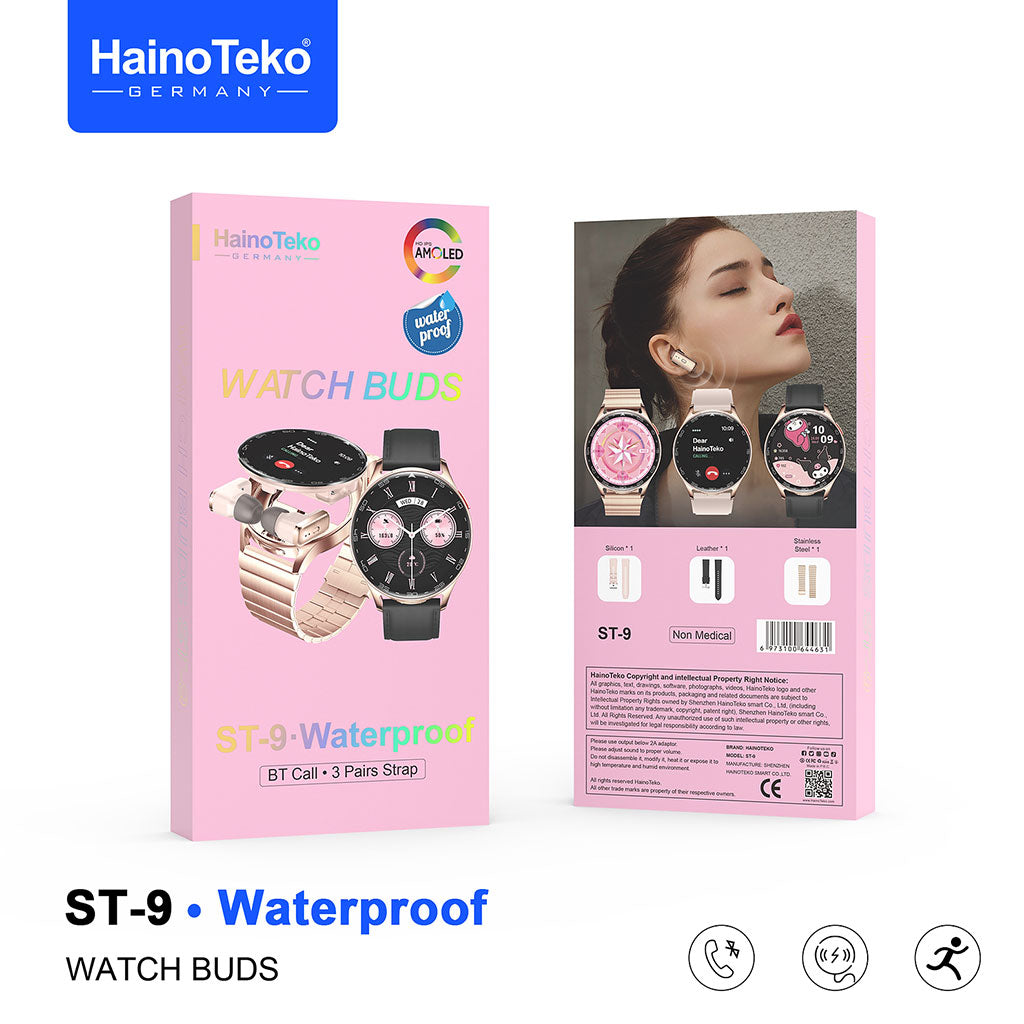 Smartwatch étanche Haino Teko ST-9 avec 3 paires de bracelets et écouteurs intégré – ساعة ذكية أصلية