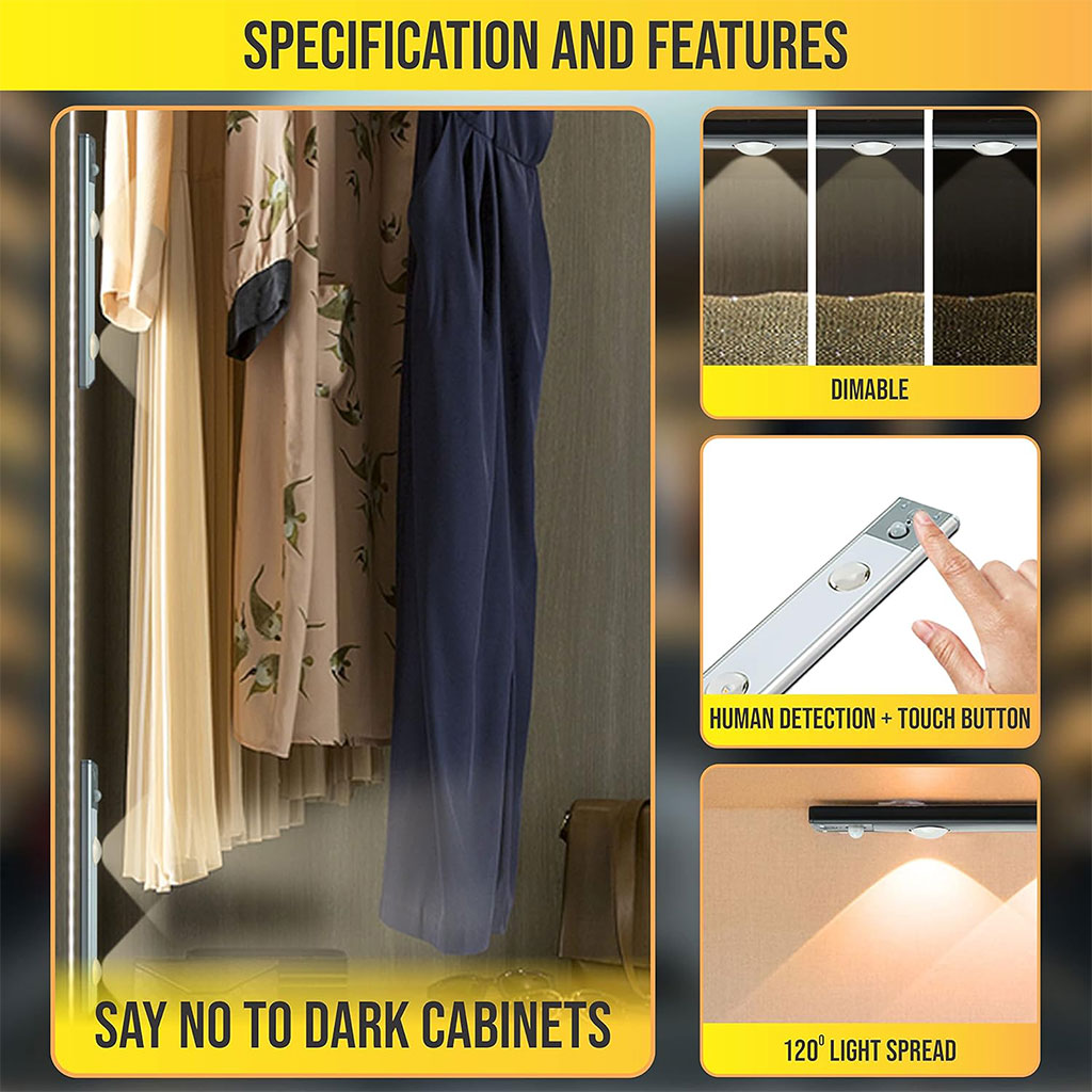 Lampe LED Rechargeable avec Détecteur De Mouvement Intérieur 3 Modes 40CM – مصباح مناطق ضيقة بعدة أوضاع