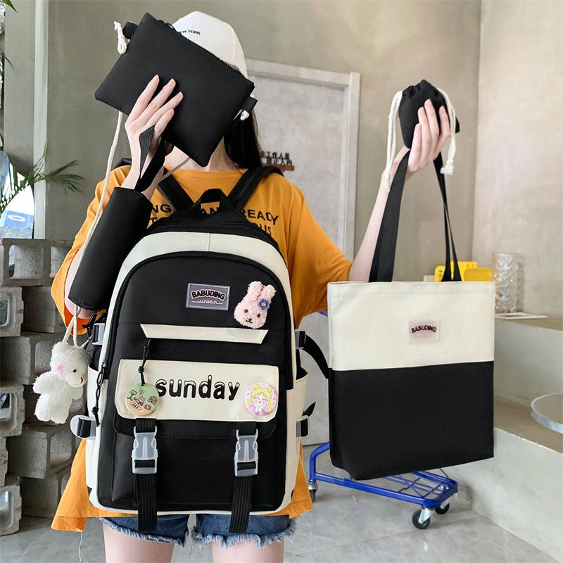 Sac à Dos Multifonctionnel Kawaii Grand Volume Imperméable et Résistant 5Pcs Noir SACKDS14N - حقيبة ظهر بعدة قطع بتصميم كاوايي
