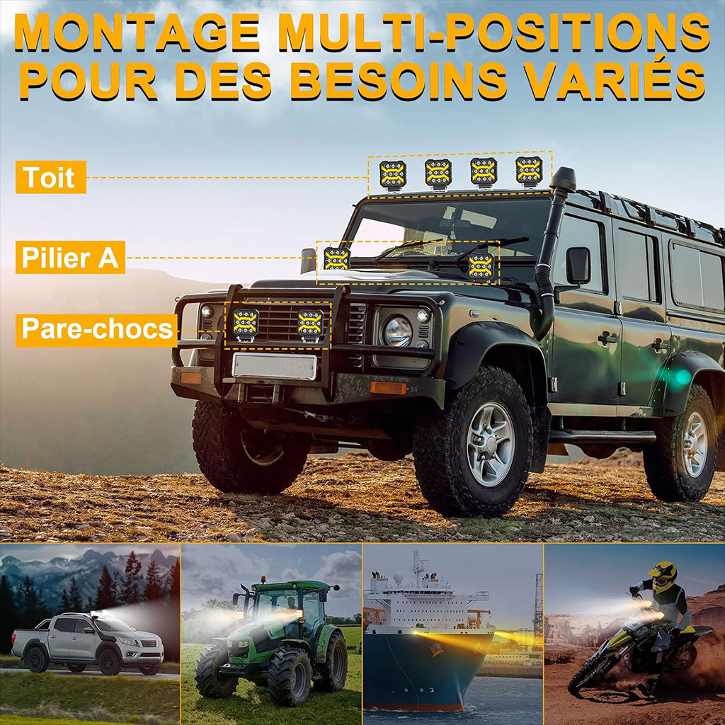 Phare LED Anti-brouillard 2PCS avec 5 Modes d’éclairage 12V-24V IP68 étanche – مصباح عالي السطوع للسيارات والدراجات النارية