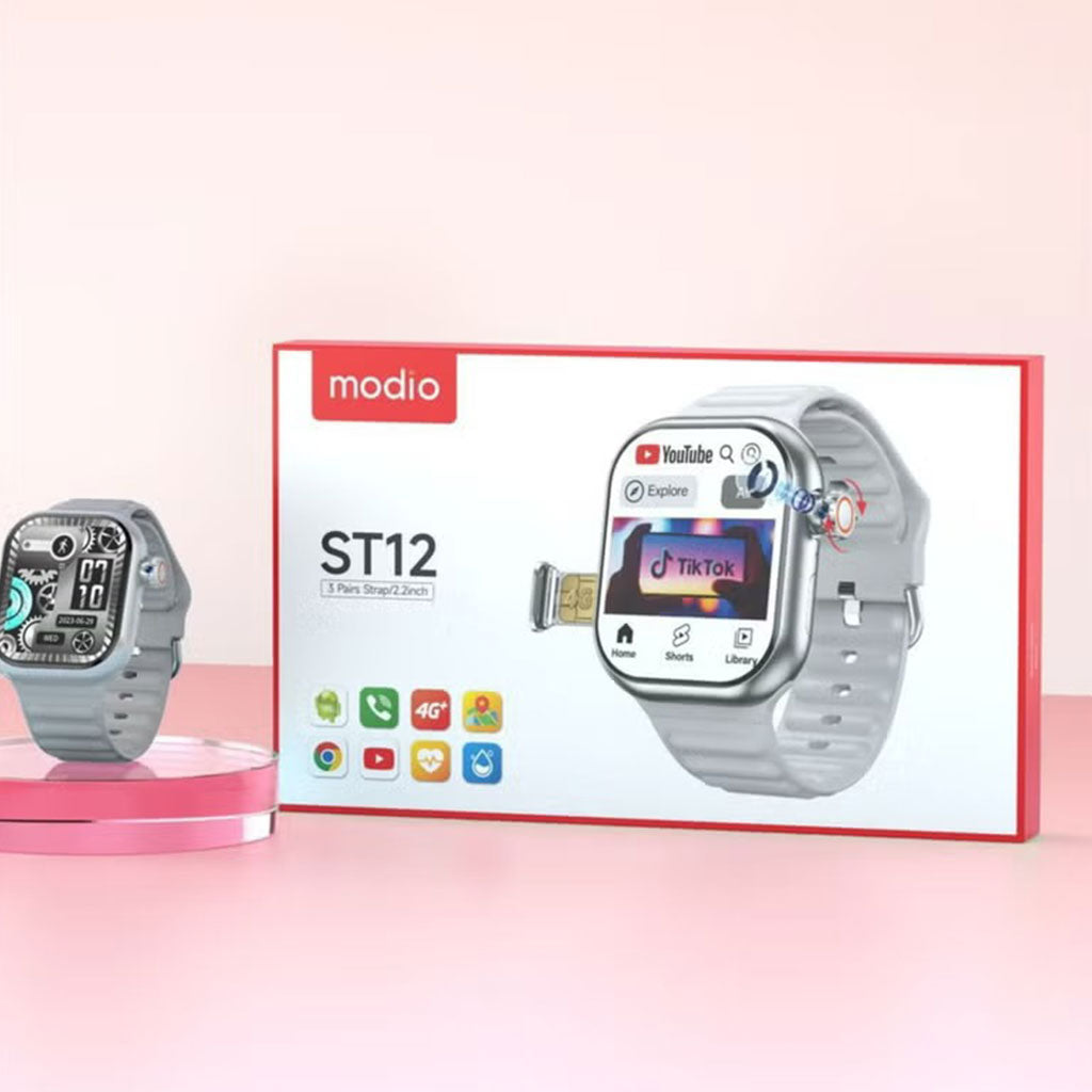 Smart Watch ST12 Compatible avec Carte Sim 5G Stockage 64GB Ai Fonction – ساعة ذكية مع 3 أساور