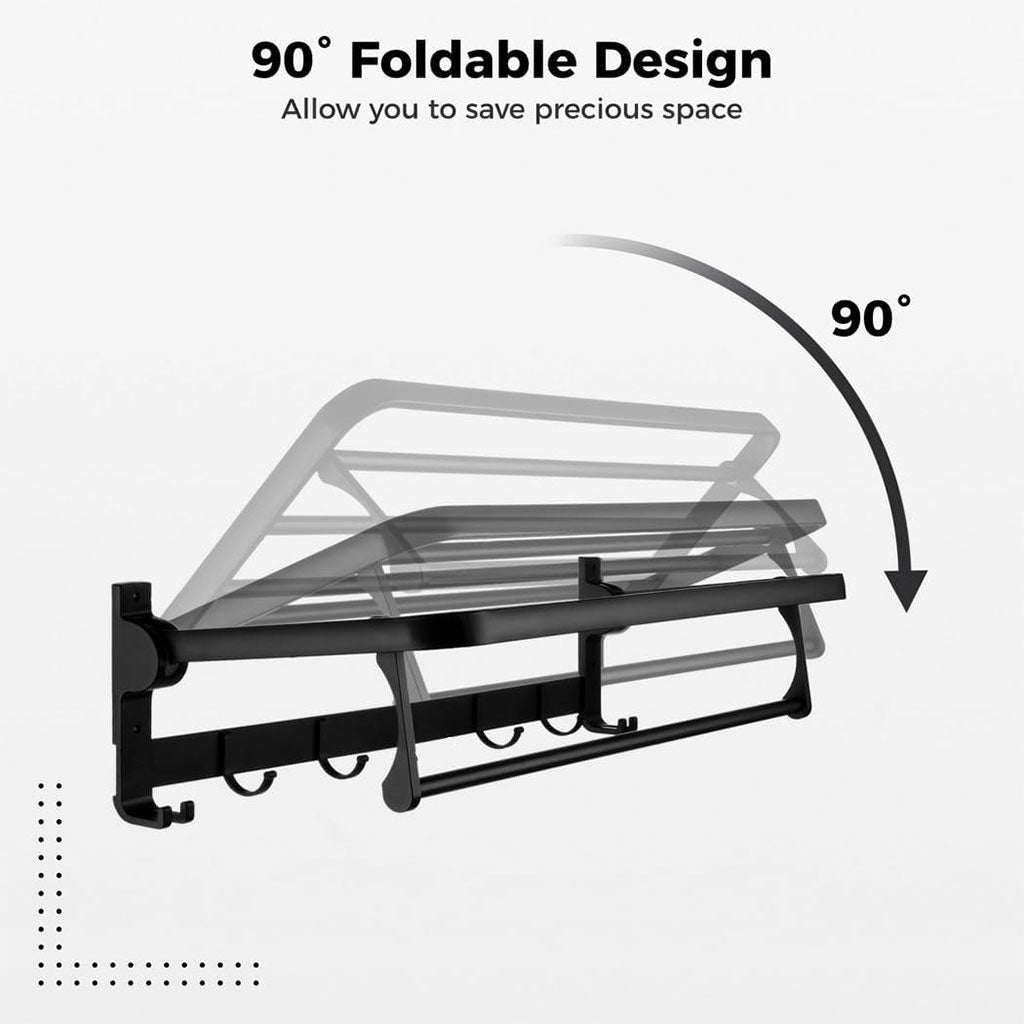 Porte-serviette mural pliable en aluminium Noir V2 – حامل مناشف عصري للحمام