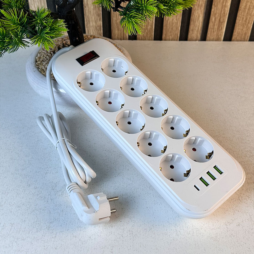Rallonge Multiprise 10 Prises et 4 Ports USB Haute Puissance 3250W – مقبس طاقة متعدد المنافذ