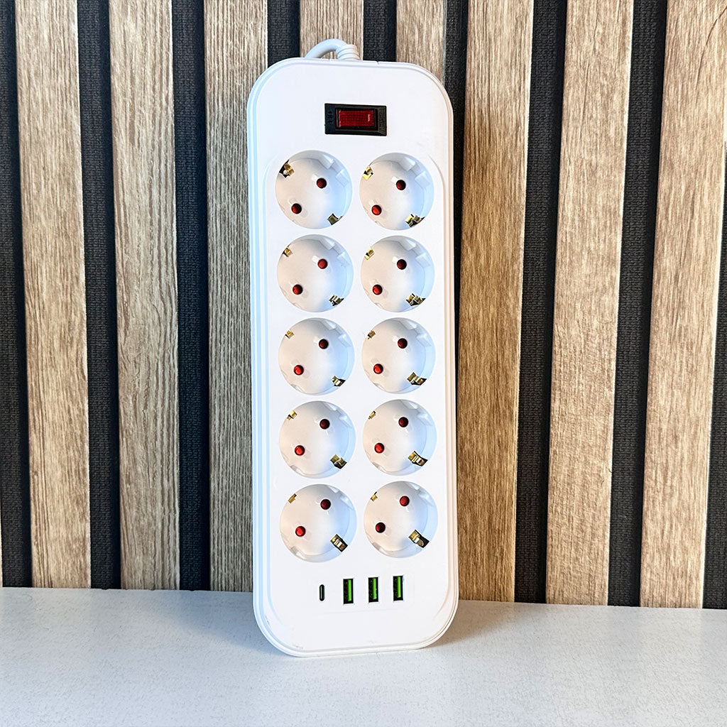 Rallonge Multiprise 10 Prises et 4 Ports USB Haute Puissance 3250W – مقبس طاقة متعدد المنافذ