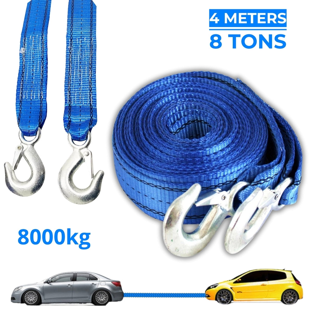 Corde De Remorquage 8 Ton 4m Avec 2 Crochet Pour Voitures – حبل سحب 8 طن بطول 4 متر مع خطافين للسيارات