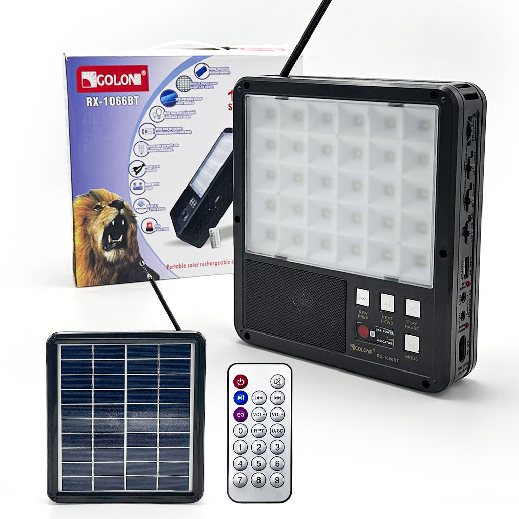 💡 لمبة شمسية متعددة الاستعمالات RX-1066BT – ضو + راديو FM + بلوتوث + USB + باوربانك