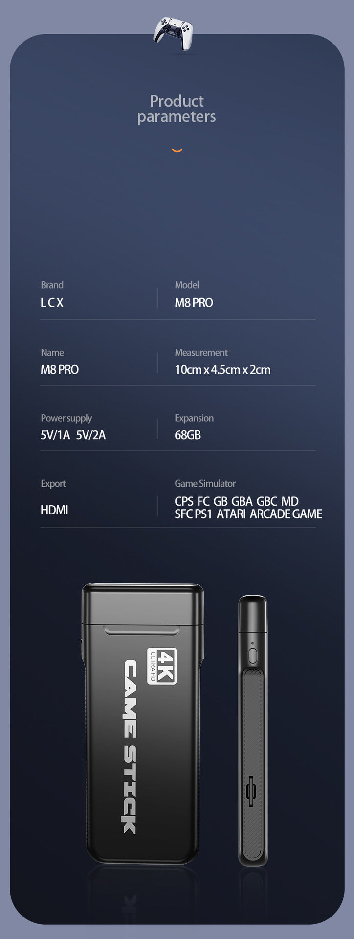 Console de jeu vidéo M8 Pro Game Stick, 4K HDMI HD, 2.4G, manette sans fil pour PS1, David, GB, GBA, arcade, console de jeu TV rétro, plus de 20000 jeux