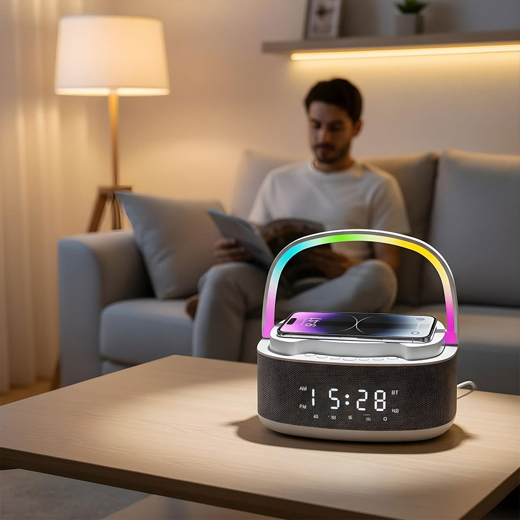 Haut Parleur Bluetooth Portable S301 à LED RGB chargement sans fil 15W – مكبر صوت بلوتوث وشاحن لاسلكي 2في1