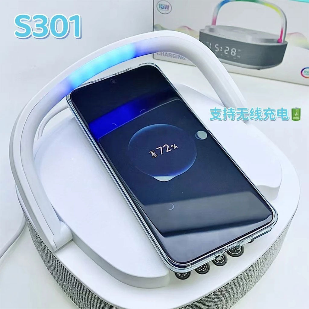 Haut Parleur Bluetooth Portable S301 à LED RGB chargement sans fil 15W – مكبر صوت بلوتوث وشاحن لاسلكي 2في1