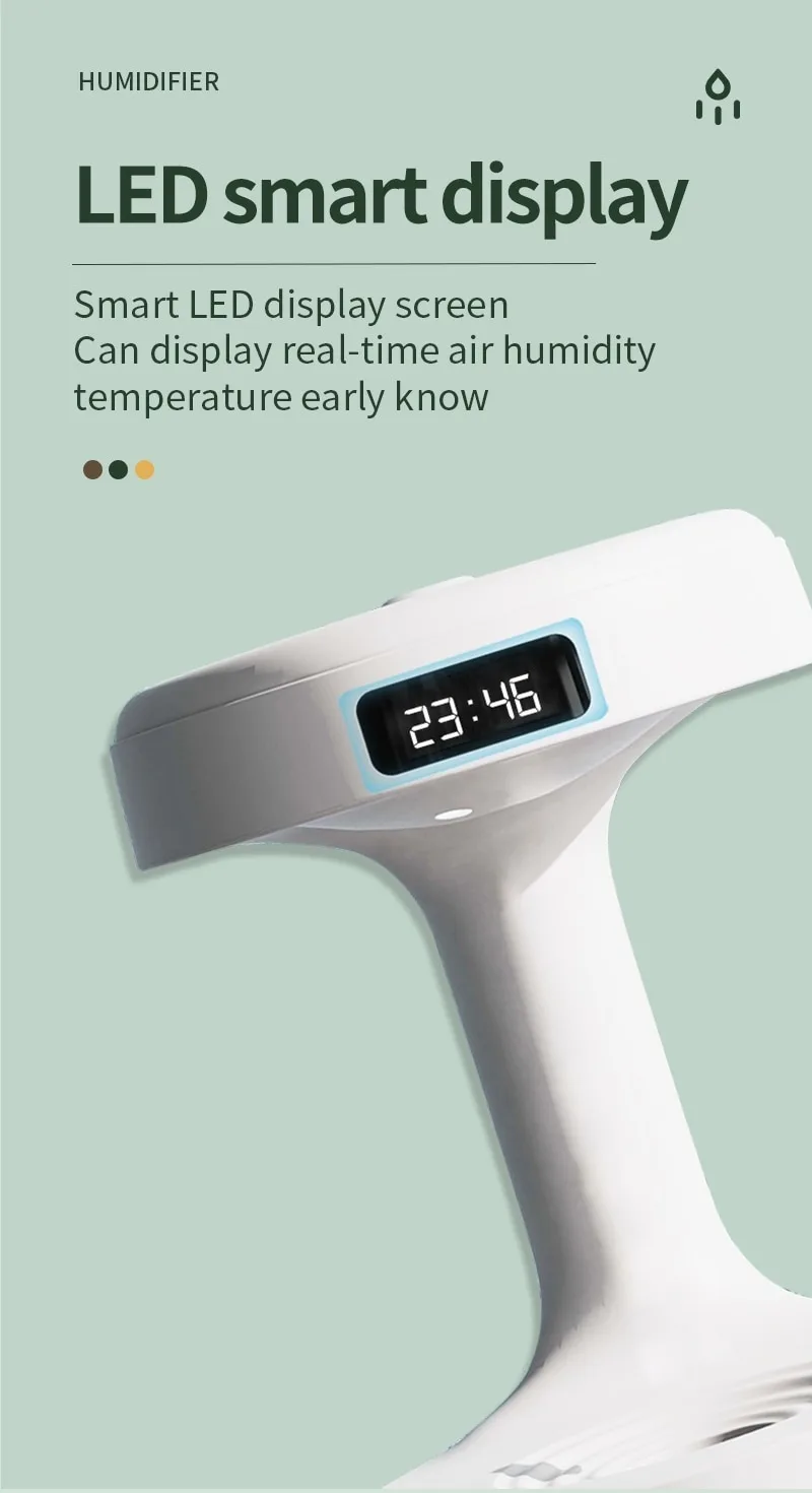 Réveil et Humidificateur d’air gouttelettes d’eau Anti-gravité 800ml