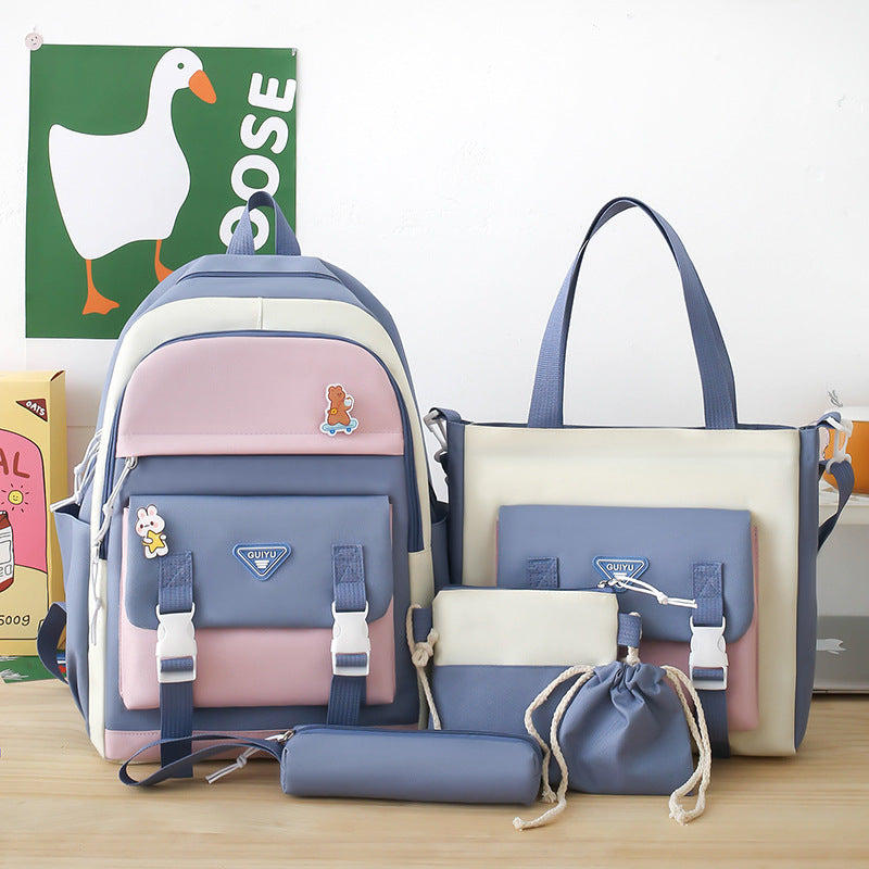 Ensemble de sacs d’école Kawai pour adolescents 5Pcs Guiyu V1 Bleu – محفظة 5 قطع كاواي أزرق