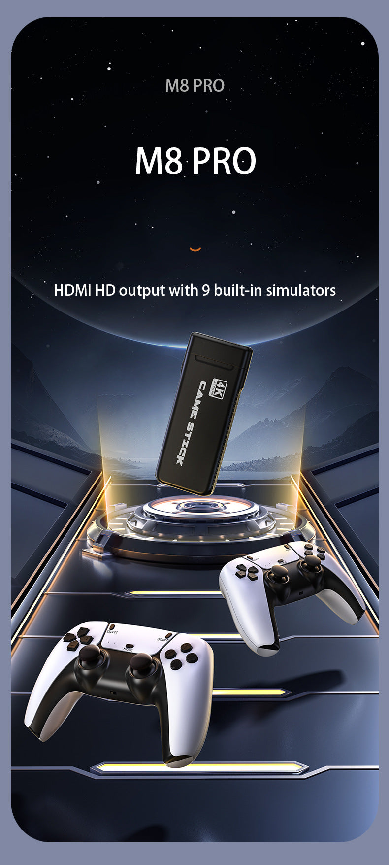Console de jeu vidéo M8 Pro Game Stick, 4K HDMI HD, 2.4G, manette sans fil pour PS1, David, GB, GBA, arcade, console de jeu TV rétro, plus de 20000 jeux