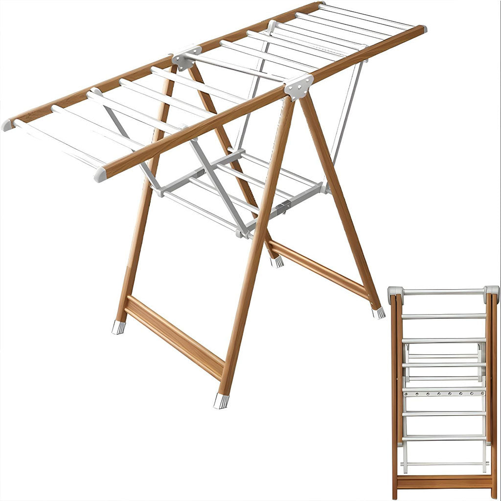 Sèche linge Aluminium à 4 Roues Design Bois – مجفف ملابس مع عجلات مخفية