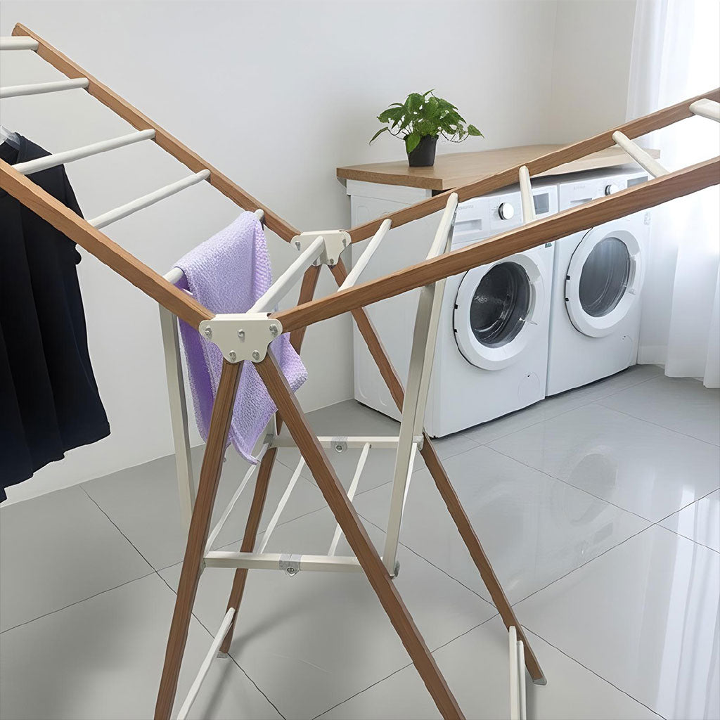 Sèche linge Aluminium à 4 Roues Design Bois – مجفف ملابس مع عجلات مخفية