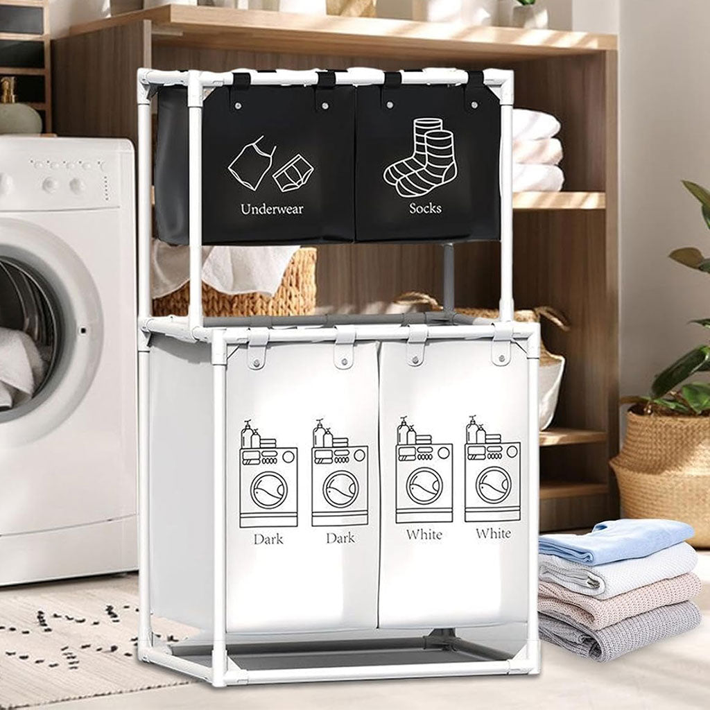 Grand Panier à Linge 4 Compartiments pour Ranger les Vêtements –