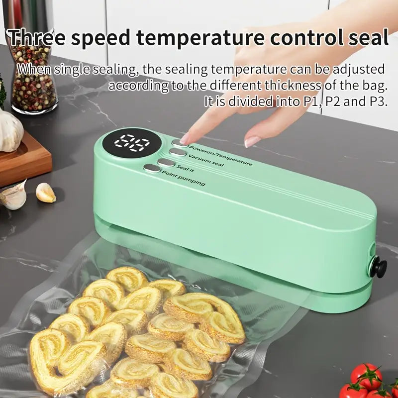 Mini scelleuse sous vide et Extracteur d’air portable 60 kPa avec 3 niveaux de température – جهاز تفريغ الهواء وغلق الأكياس
