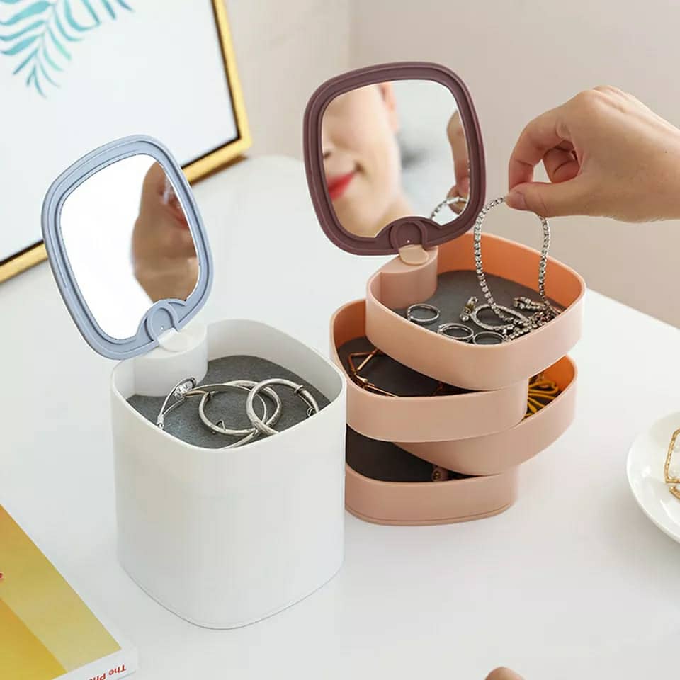 boîte de rangement pour bijoux multi-couches avec mirroir