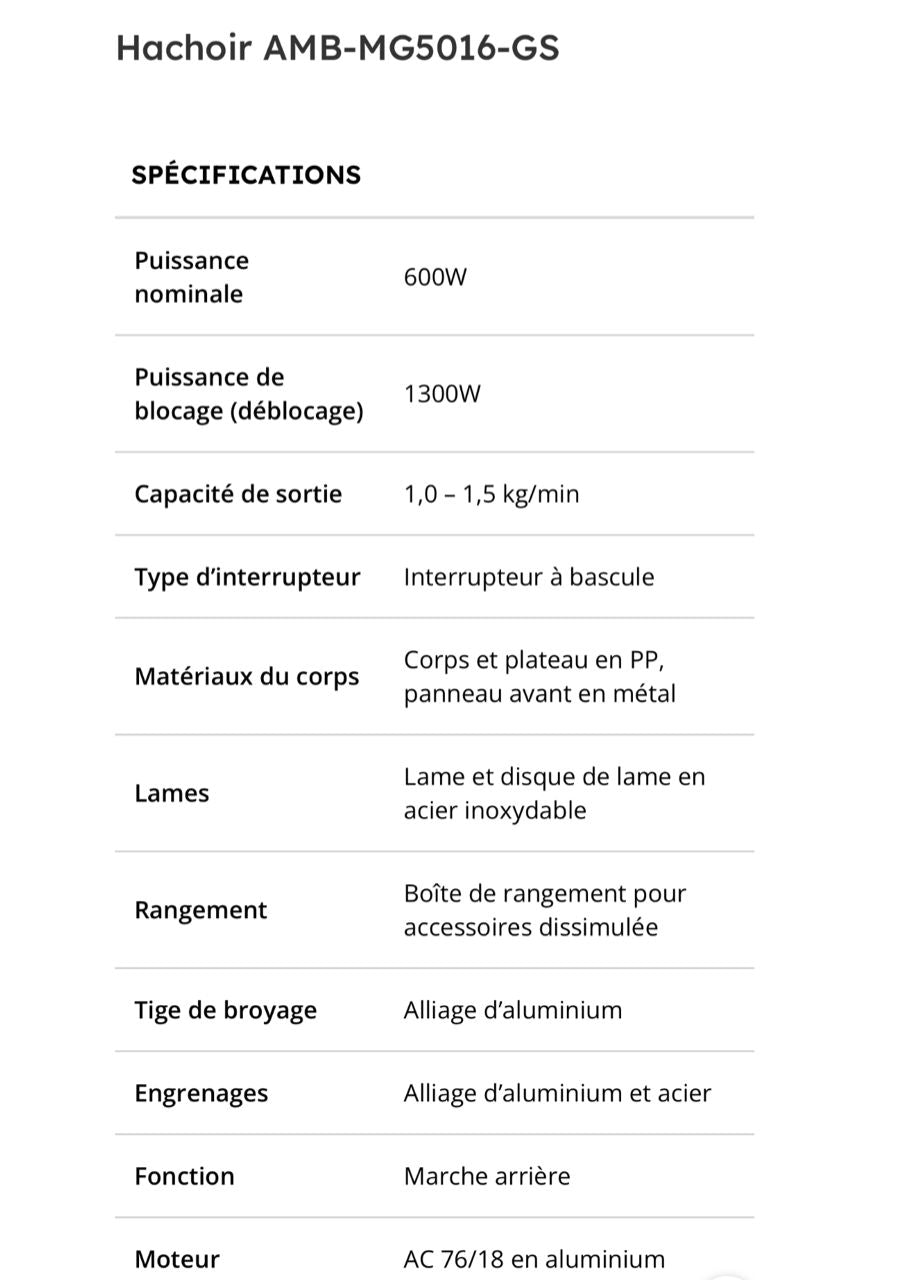 Hachoir à viande Schallenge AMB-MG5016-GS 1300W – ماكينة فرم اللحوم