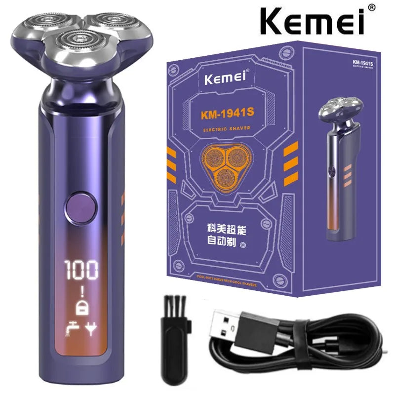 Kemei rasoir électrique complet du corps pour hommes , étanche, affichage numérique LCD, système flottant 3D, KM-1941s