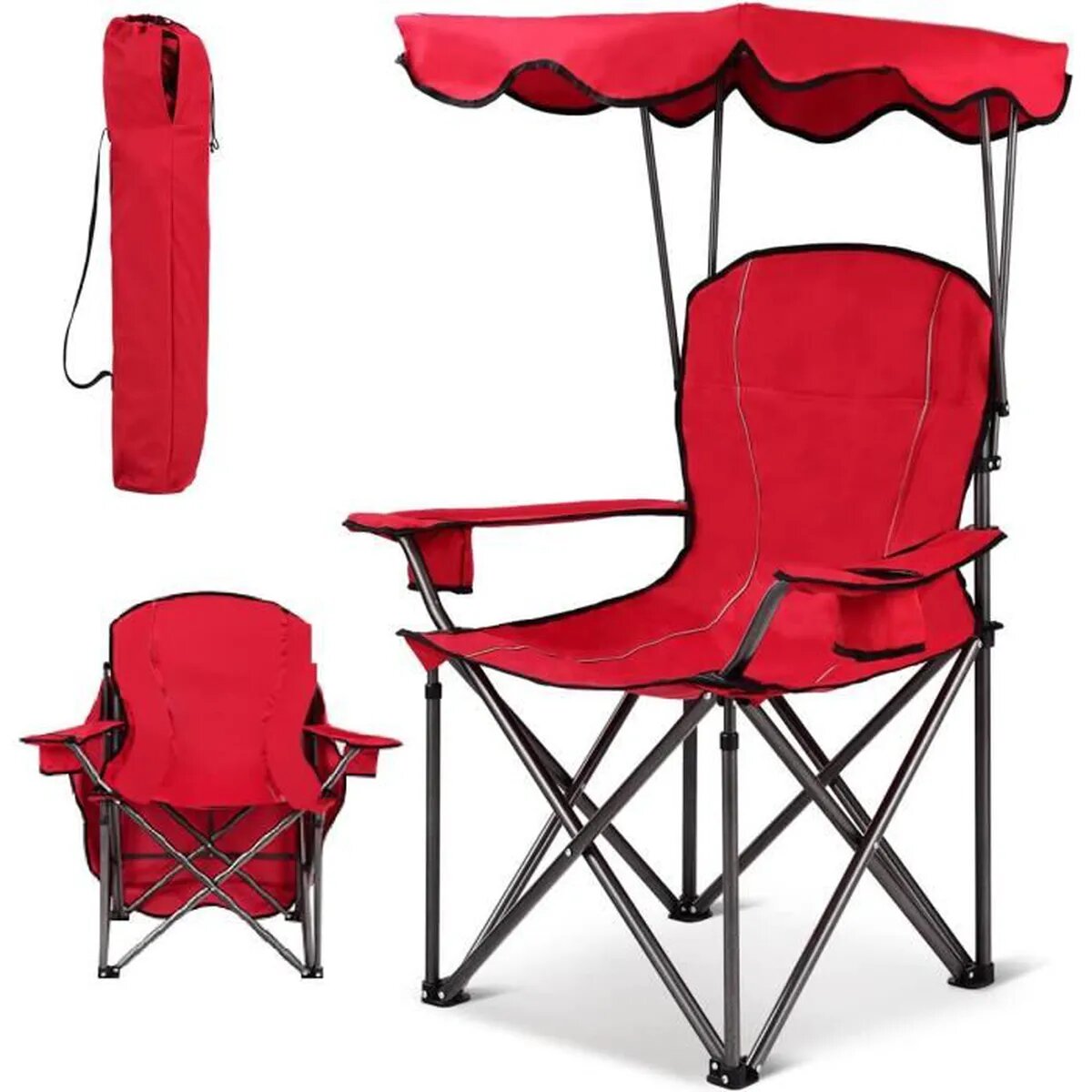 Chaise Longue Pliable Avec Porte Goblet Et Ombrelle
