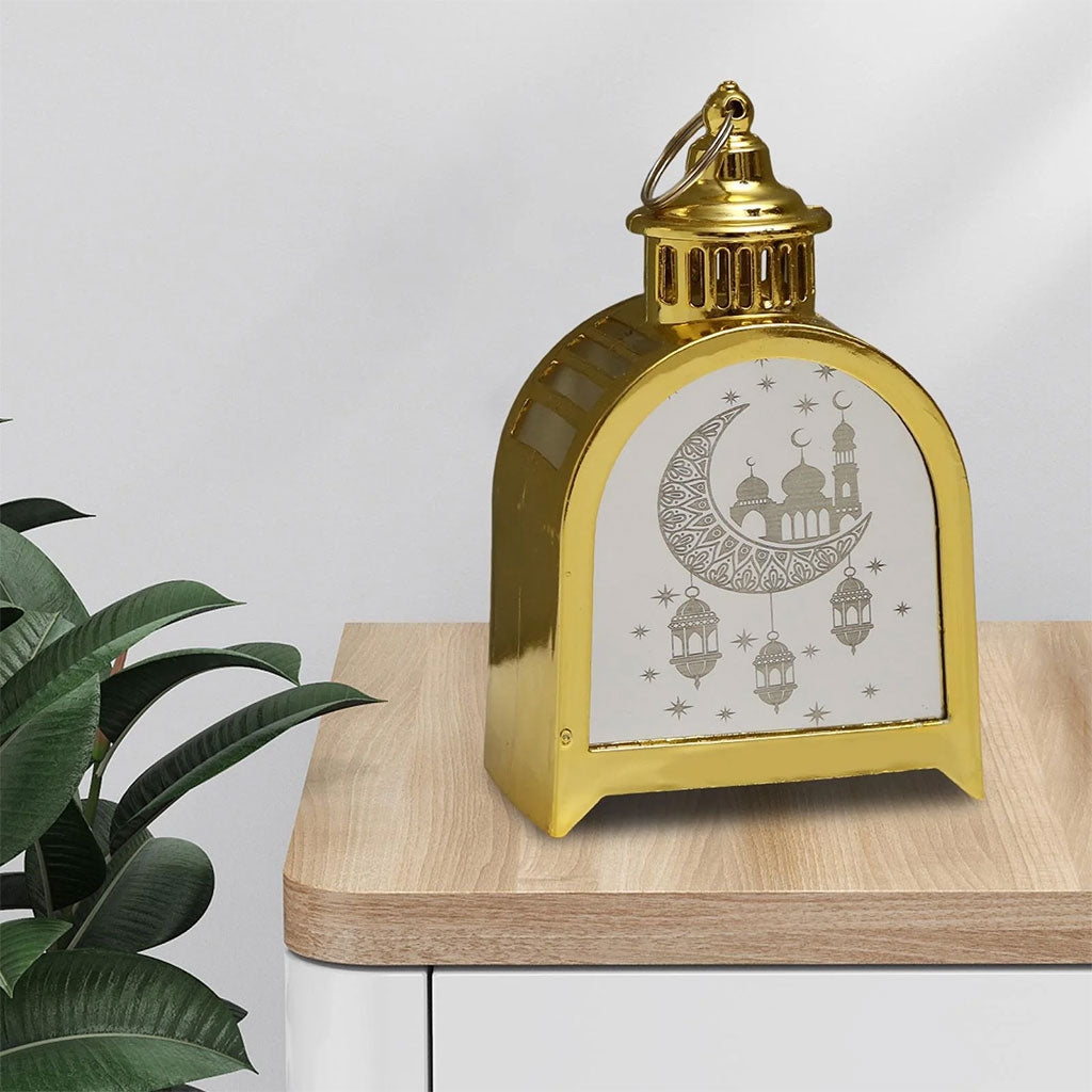 Lanterne de Ramadan Dorée LED Design Traditionnel avec Silhouette – فانوس مضيء لشهر رمضان