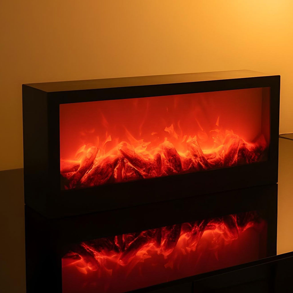 Cheminée LED décorative effet flammes forme rectangulaire