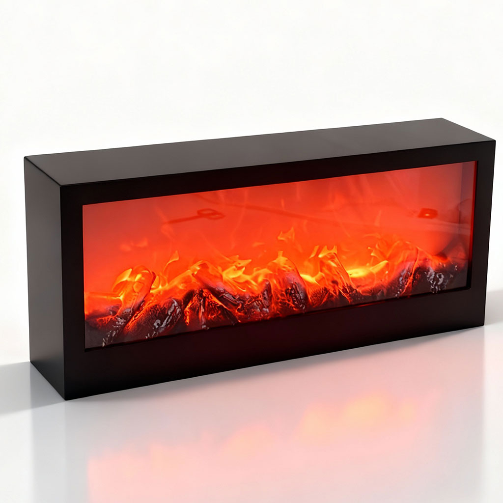 Cheminée LED décorative effet flammes forme rectangulaire
