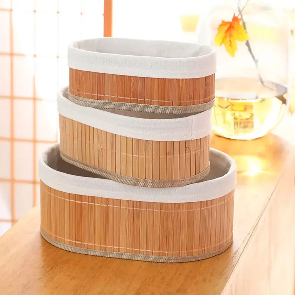 Ensemble de 3 paniers rangement en bambou de haute qualité