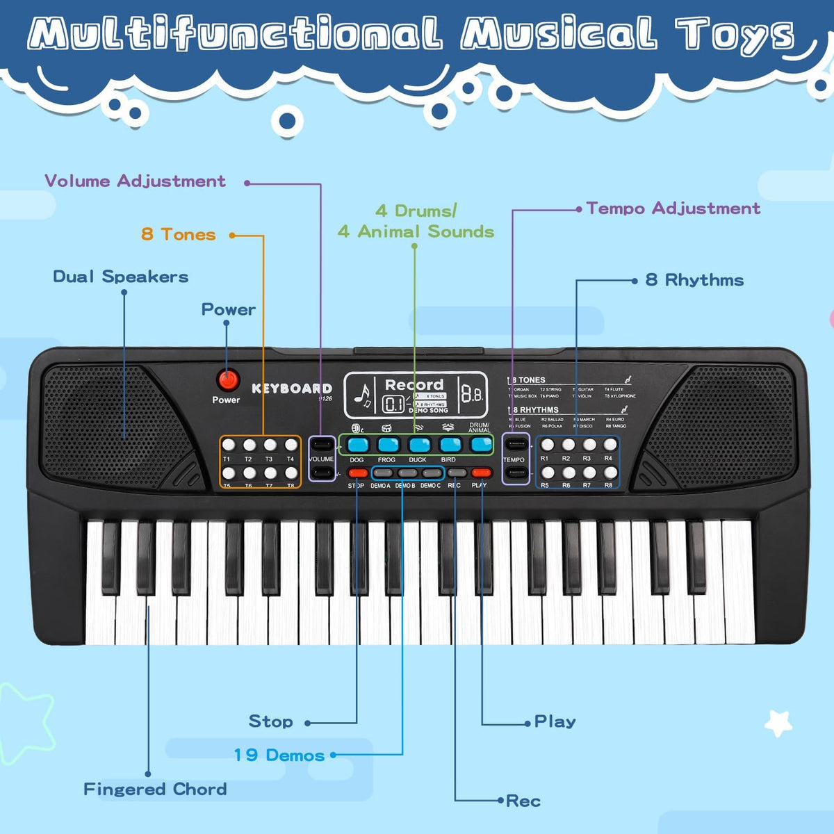 Piano éducatif à clavier électronique pour enfants, avec microphone et 37 touches - بيانو تعليمي بـ 37 مفتاحاً للأطفال