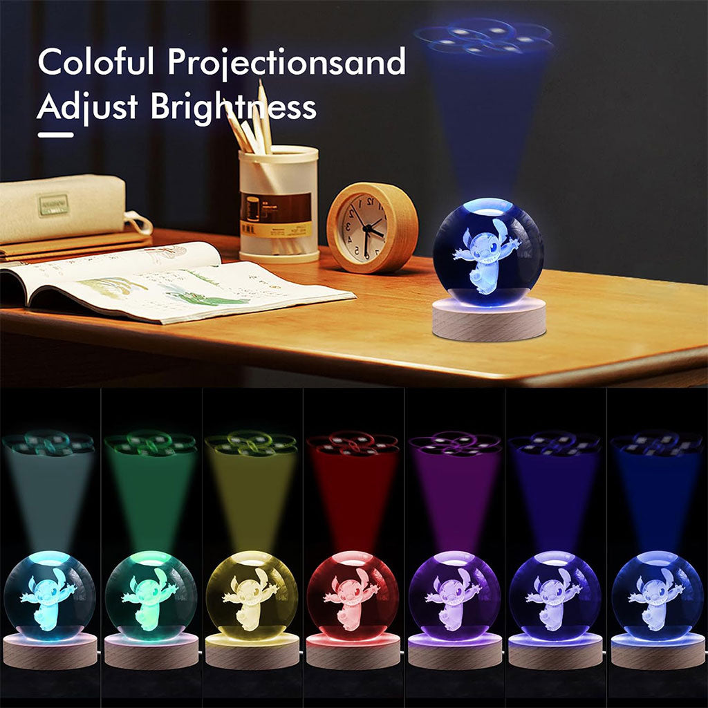 Lampe boule de projection en cristal 3D Stitch